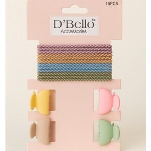 D'Bello Mini Claw Clip Hair Tie Accessories 16 Piece Set Pastel Color Women Cute